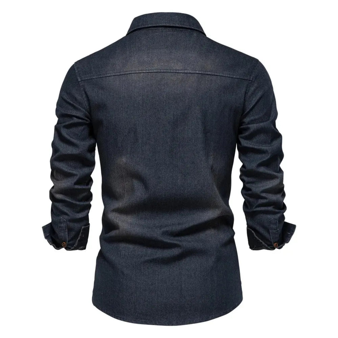 Men's Denim Shirt with Long Sleeves and Button Closure