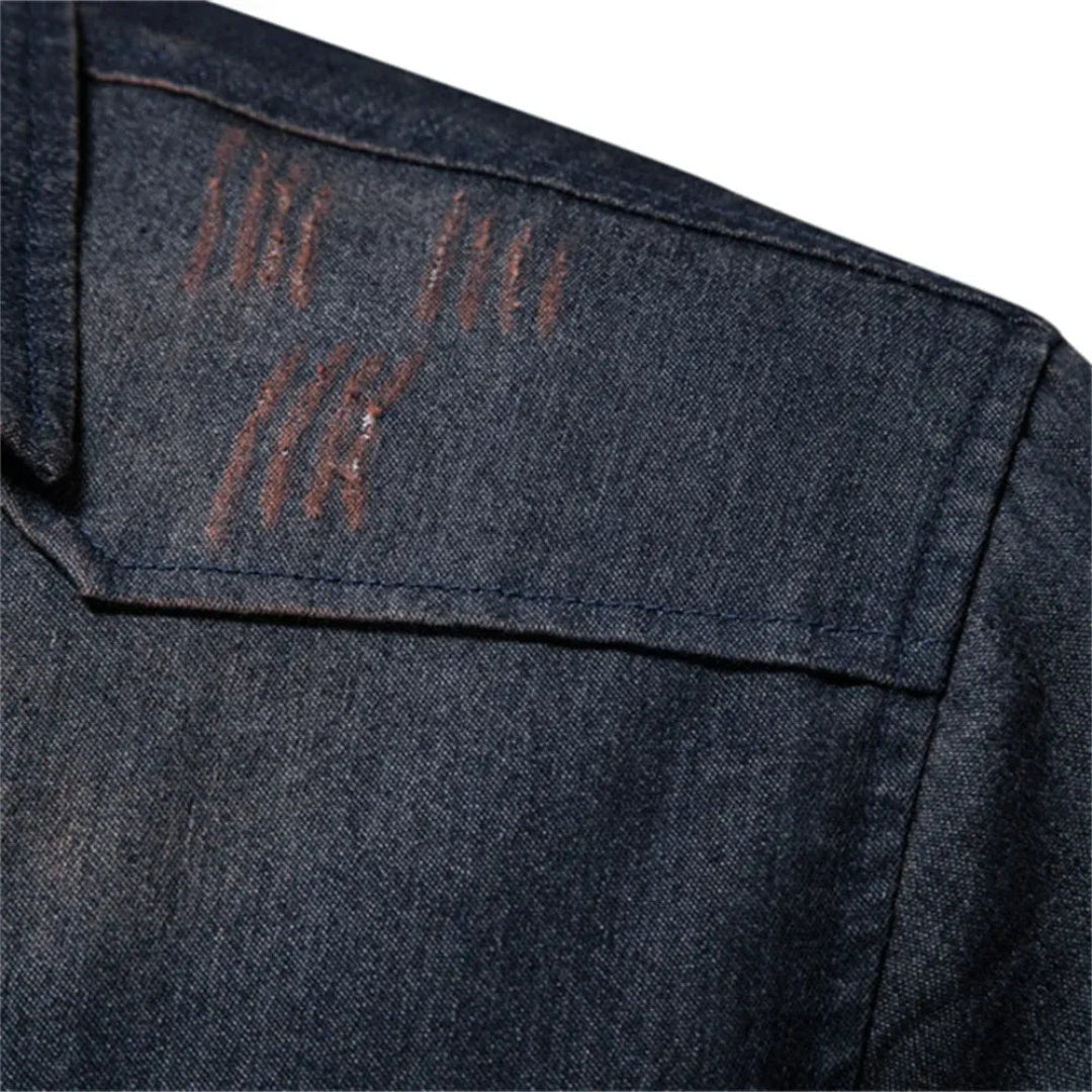 Men's Denim Shirt with Long Sleeves and Button Closure