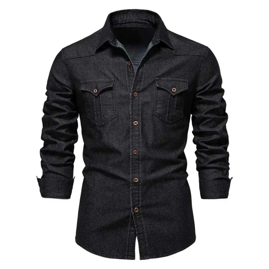 Men's Denim Shirt with Long Sleeves and Button Closure