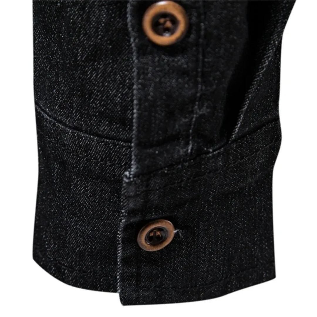 Men's Denim Shirt with Long Sleeves and Button Closure