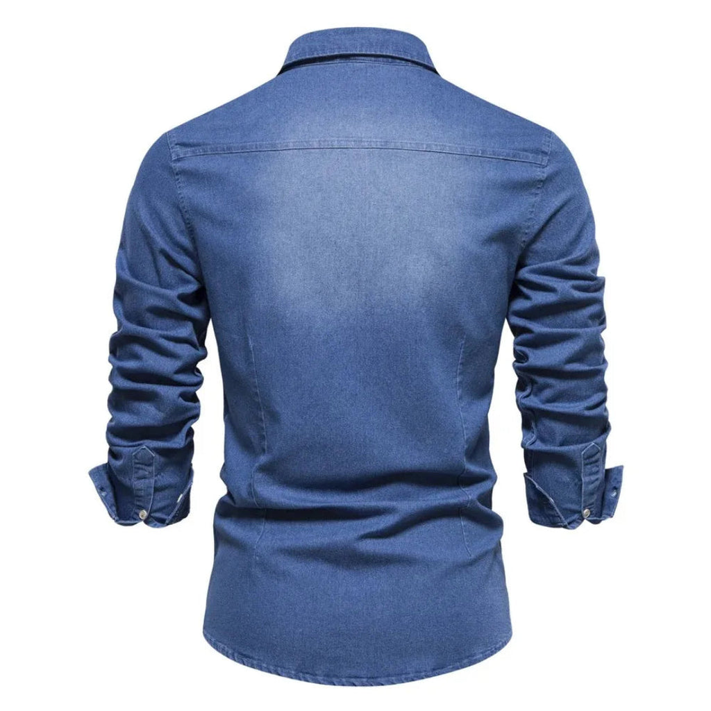 Men's Denim Shirt with Long Sleeves and Button Closure