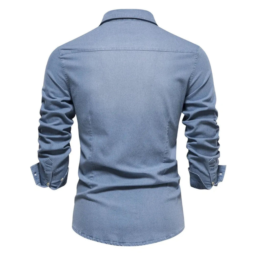 Men's Denim Shirt with Long Sleeves and Button Closure