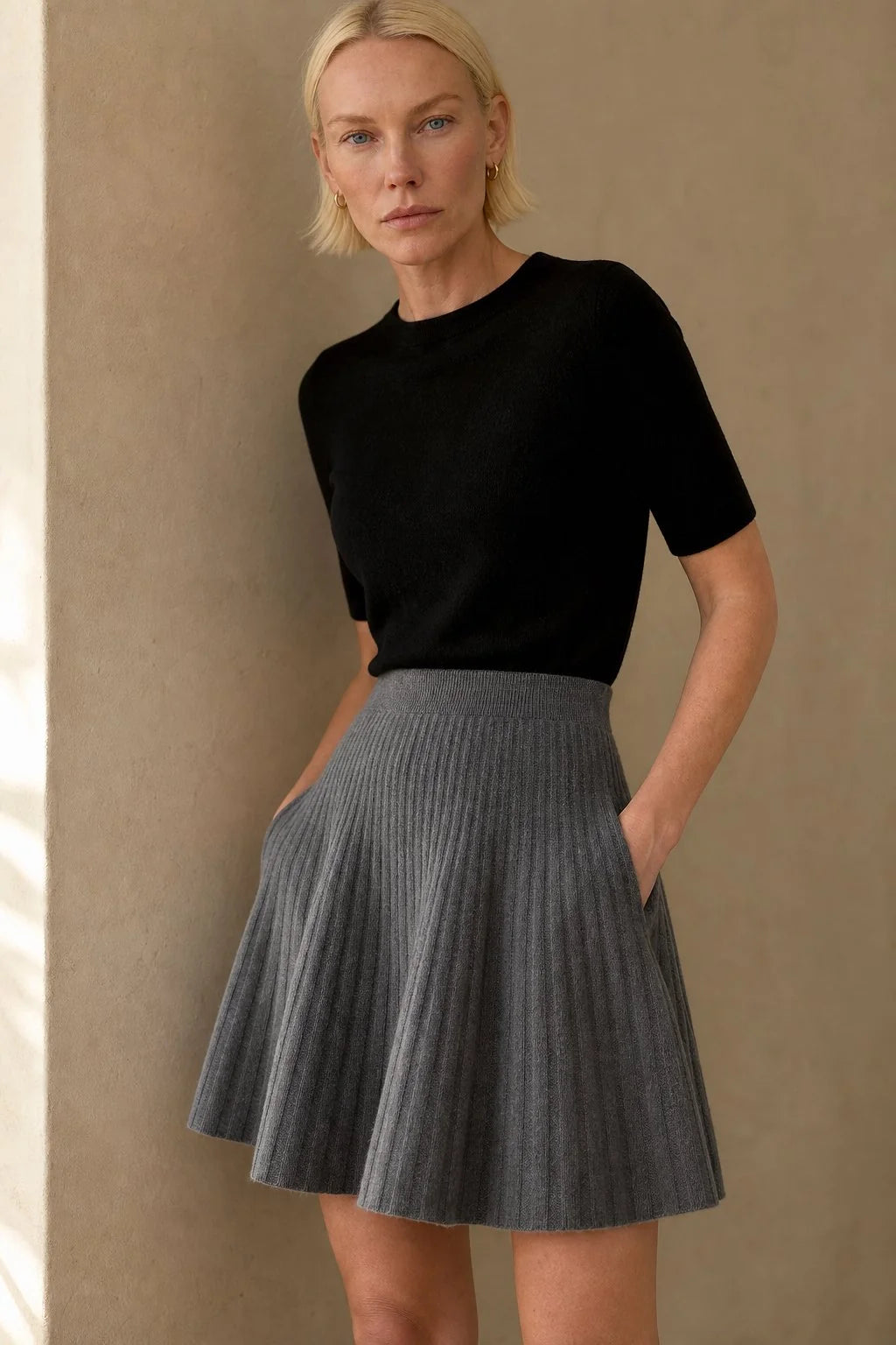 High-Waist Merino Wool Mini Skirt with Flared Fit for Women 5