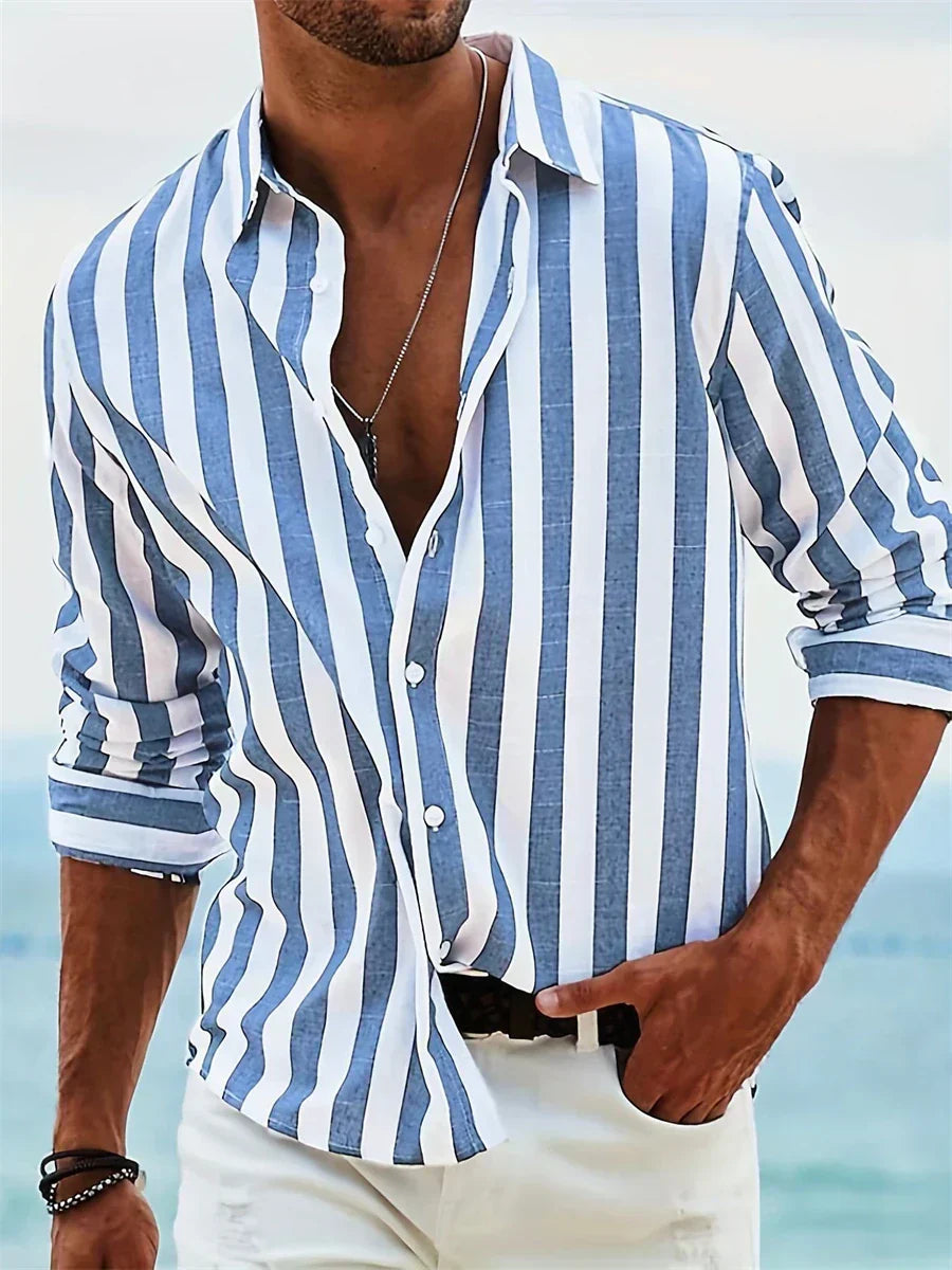 Jesse | Men's Striped Long Sleeve Button-Up Shirt for Summer