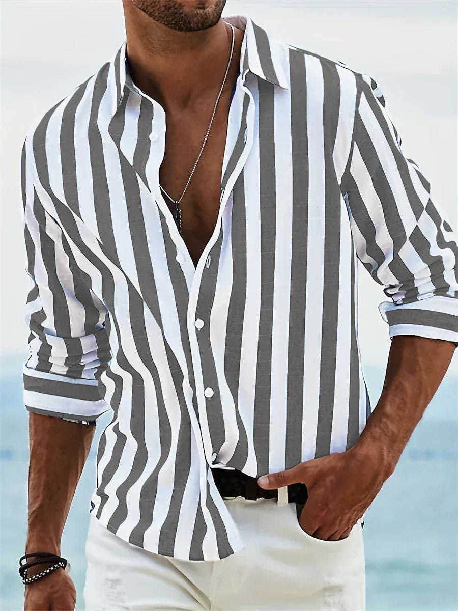 Jesse | Men's Striped Long Sleeve Button-Up Shirt for Summer