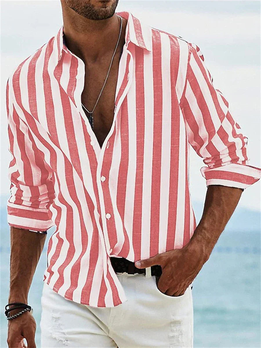 Jesse | Men's Striped Long Sleeve Button-Up Shirt for Summer