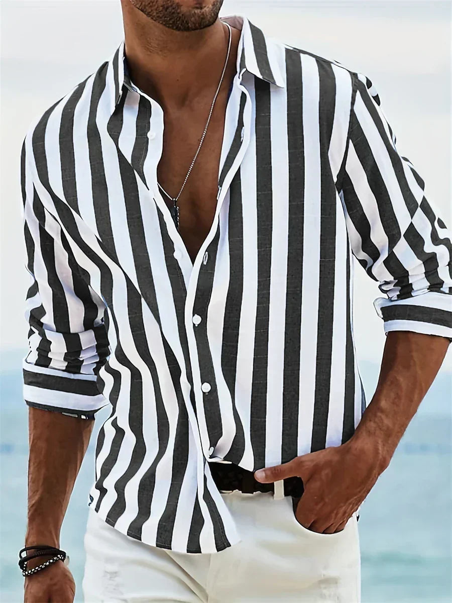 Jesse | Men's Striped Long Sleeve Button-Up Shirt for Summer