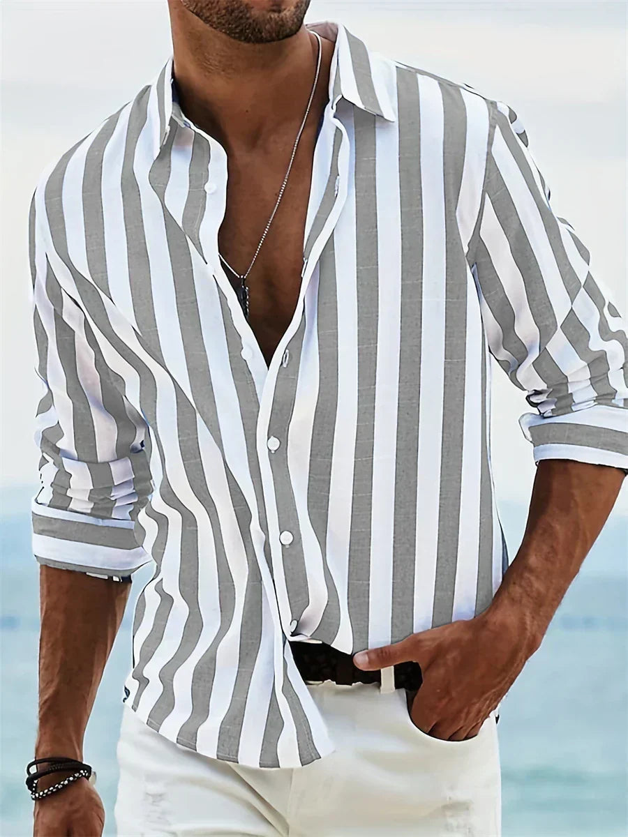 Jesse | Men's Striped Long Sleeve Button-Up Shirt for Summer