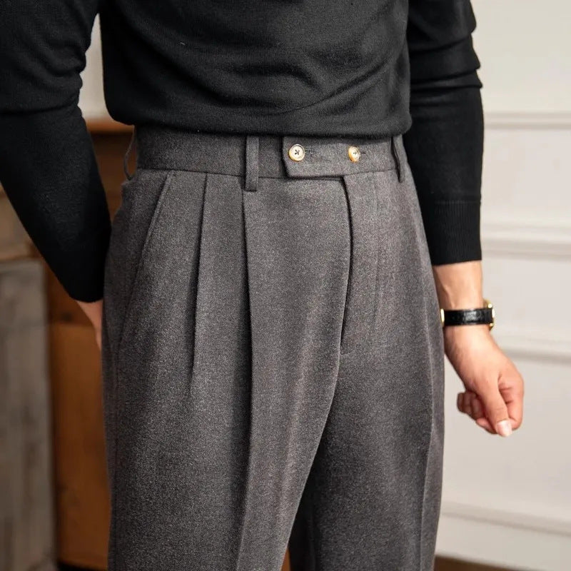 Chris | Men's High-Waisted Pleated Black Trousers
