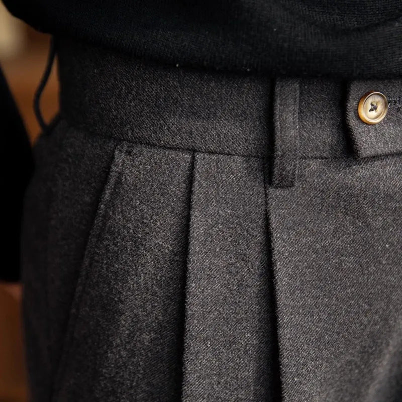 Chris | Men's High-Waisted Pleated Black Trousers