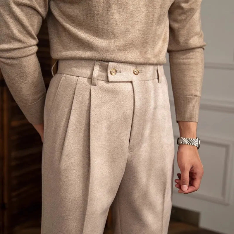 Chris | Men's High-Waisted Pleated Black Trousers