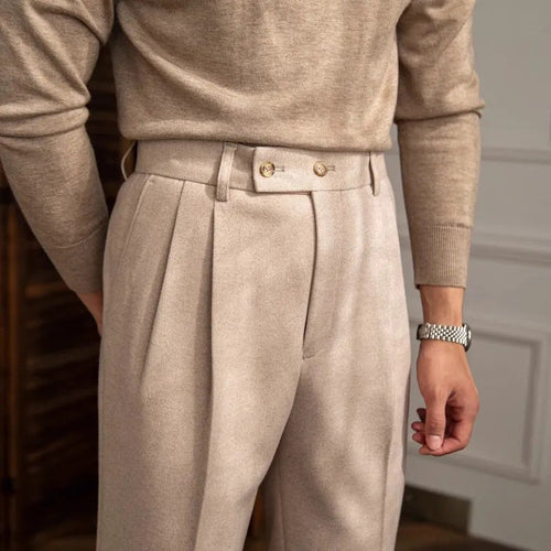Chris | Men's High-Waisted Pleated Black Trousers
