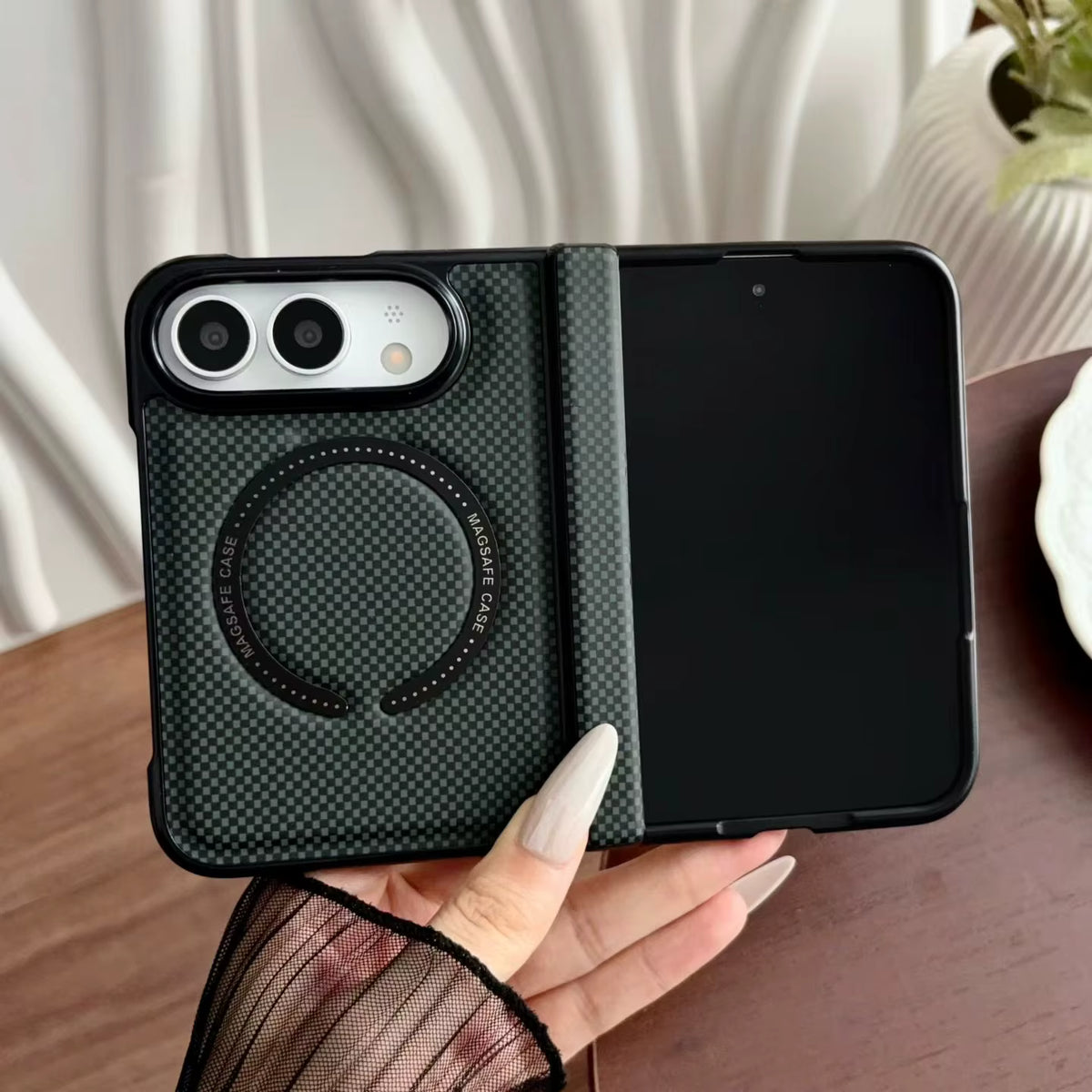 Leather Magnetic Case with Hinge and Screen Protection for iPhone Ultra 18 1