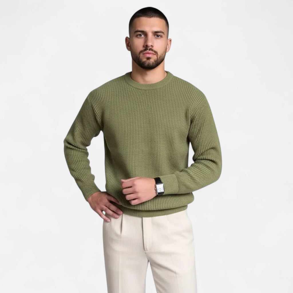 Loose-Fit Chunky Knit Men's Sweater in Thick Cotton Blend Fabric 1