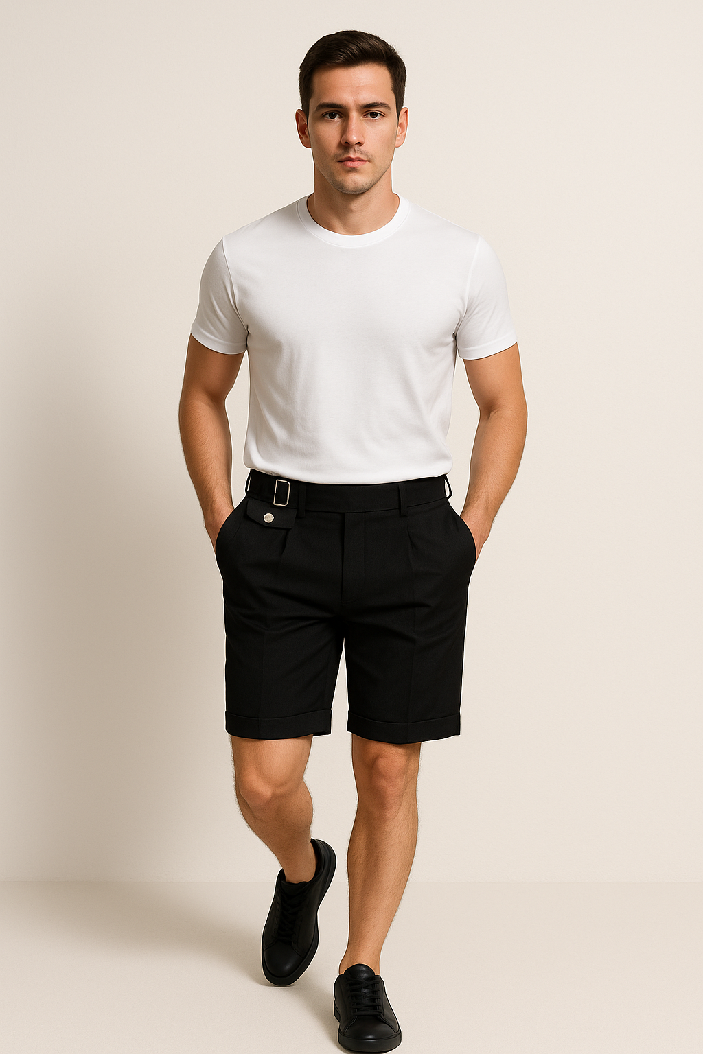 Luca | Men's Pleated Shorts with Buckle Details