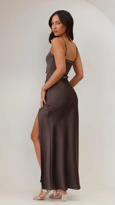 Lysandra | Elegant Satin-Look Maxi Evening Dress with High Slit