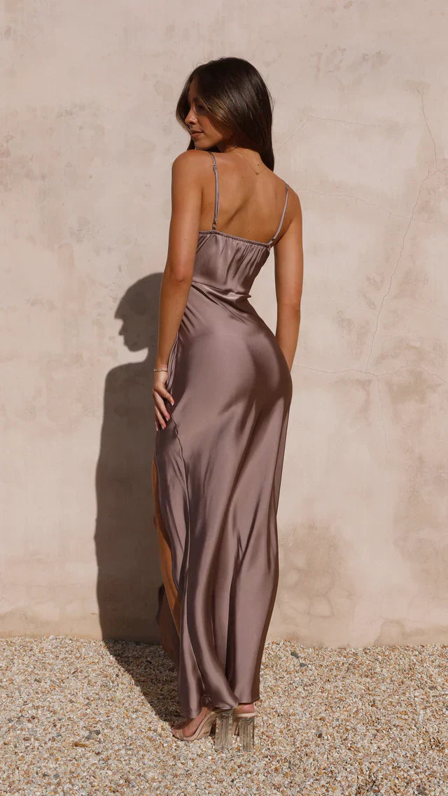 Lysandra | Elegant Satin-Look Maxi Evening Dress with High Slit