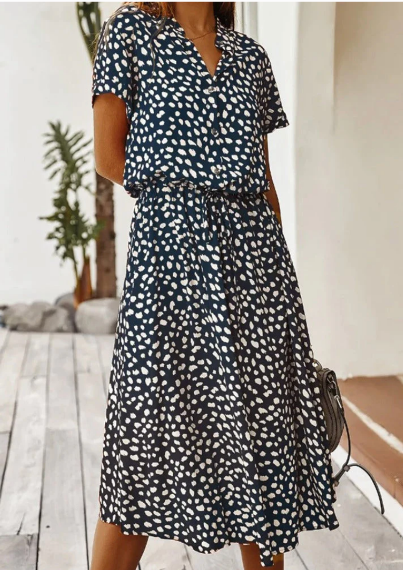 Sienna Relaxed Midi Dress with V-Neckline