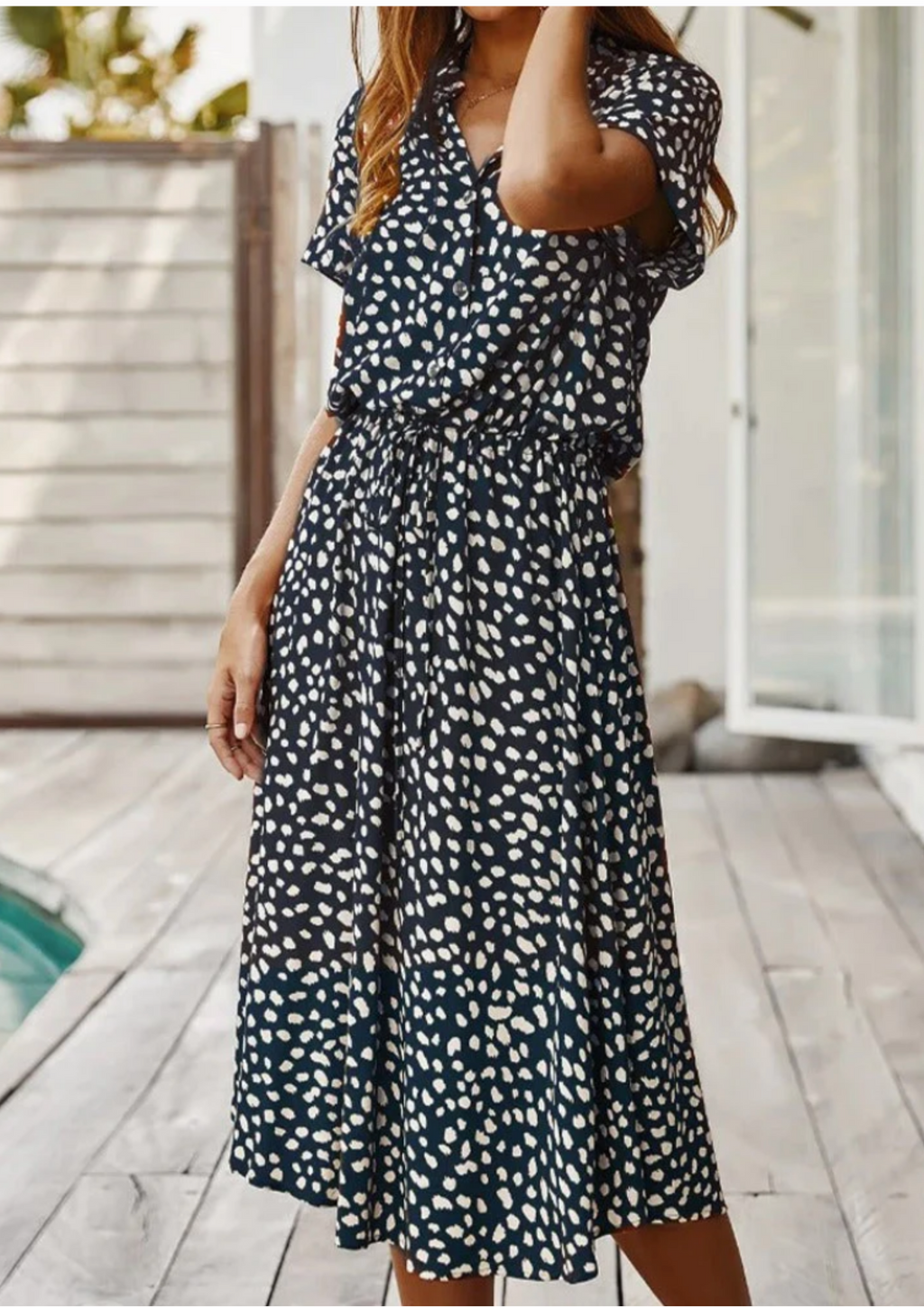 Sienna Relaxed Midi Dress with V-Neckline