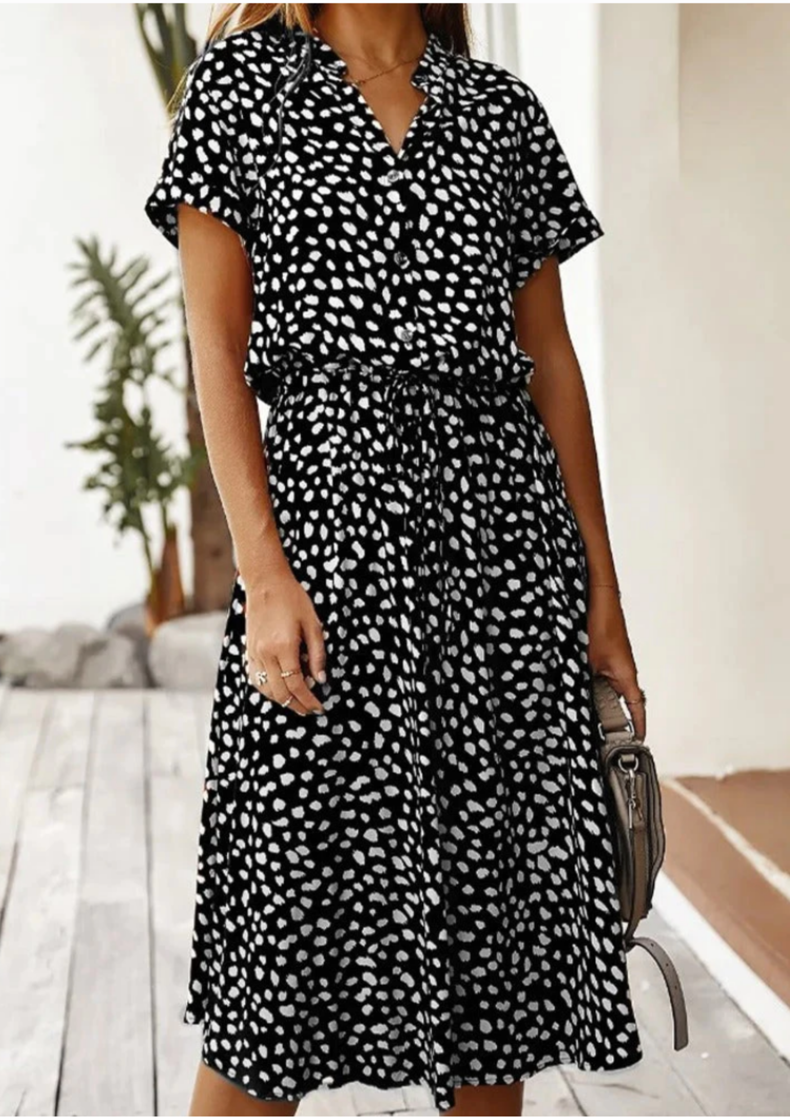 Sienna Relaxed Midi Dress with V-Neckline