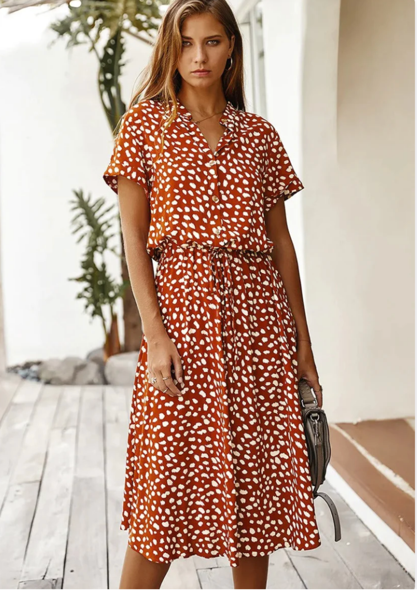 Sienna Relaxed Midi Dress with V-Neckline
