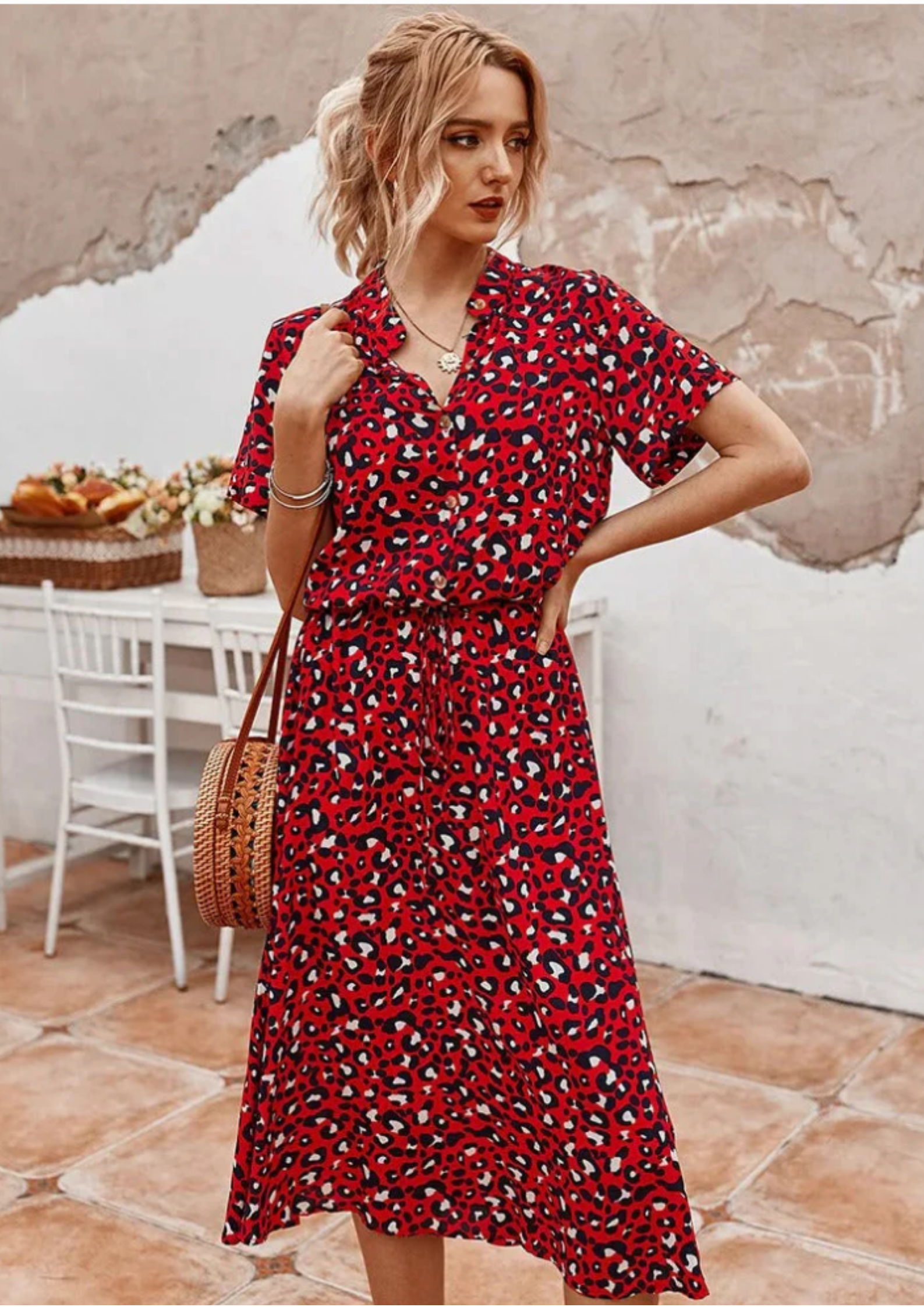 Sienna Relaxed Midi Dress with V-Neckline
