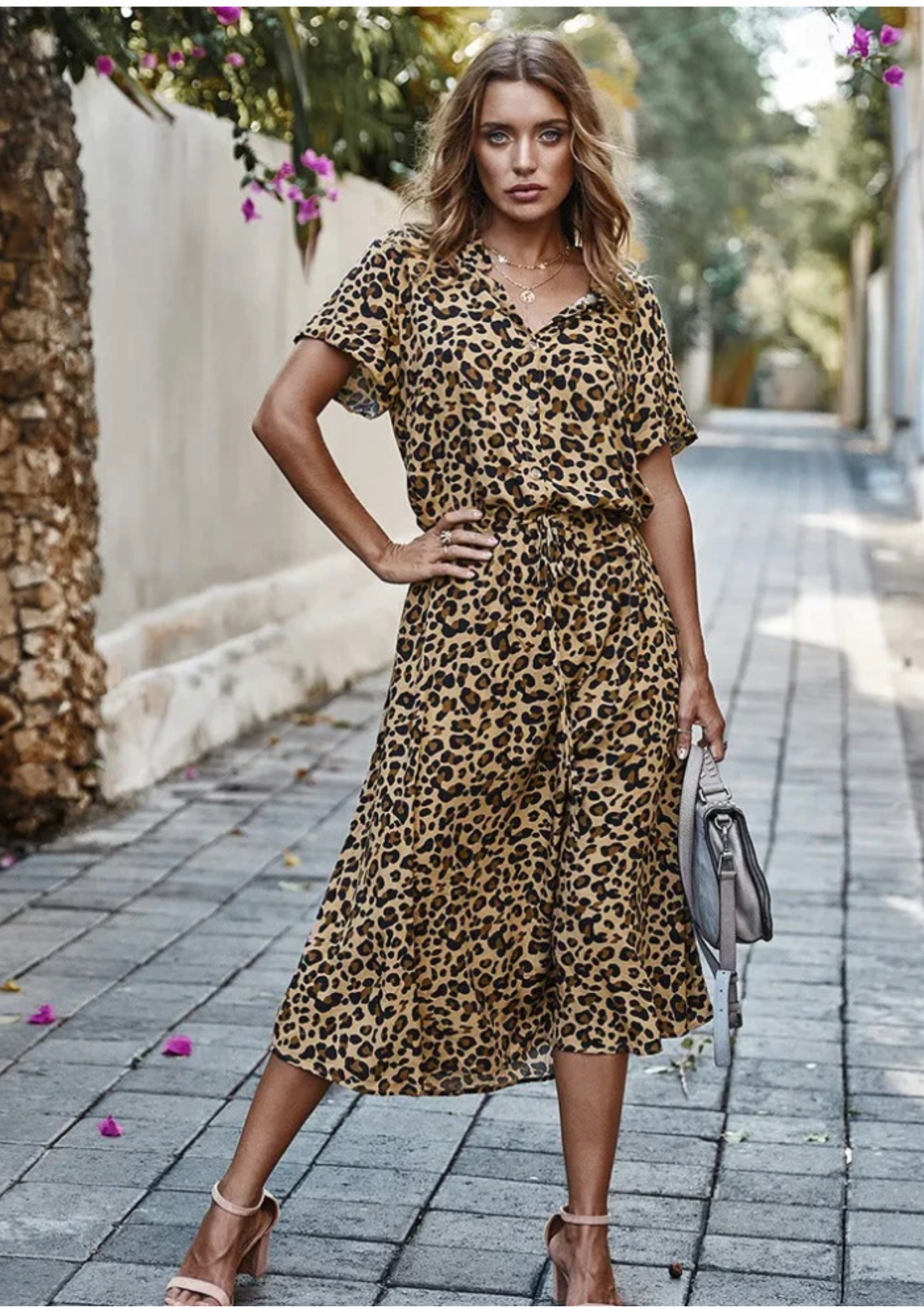 Sienna Relaxed Midi Dress with V-Neckline