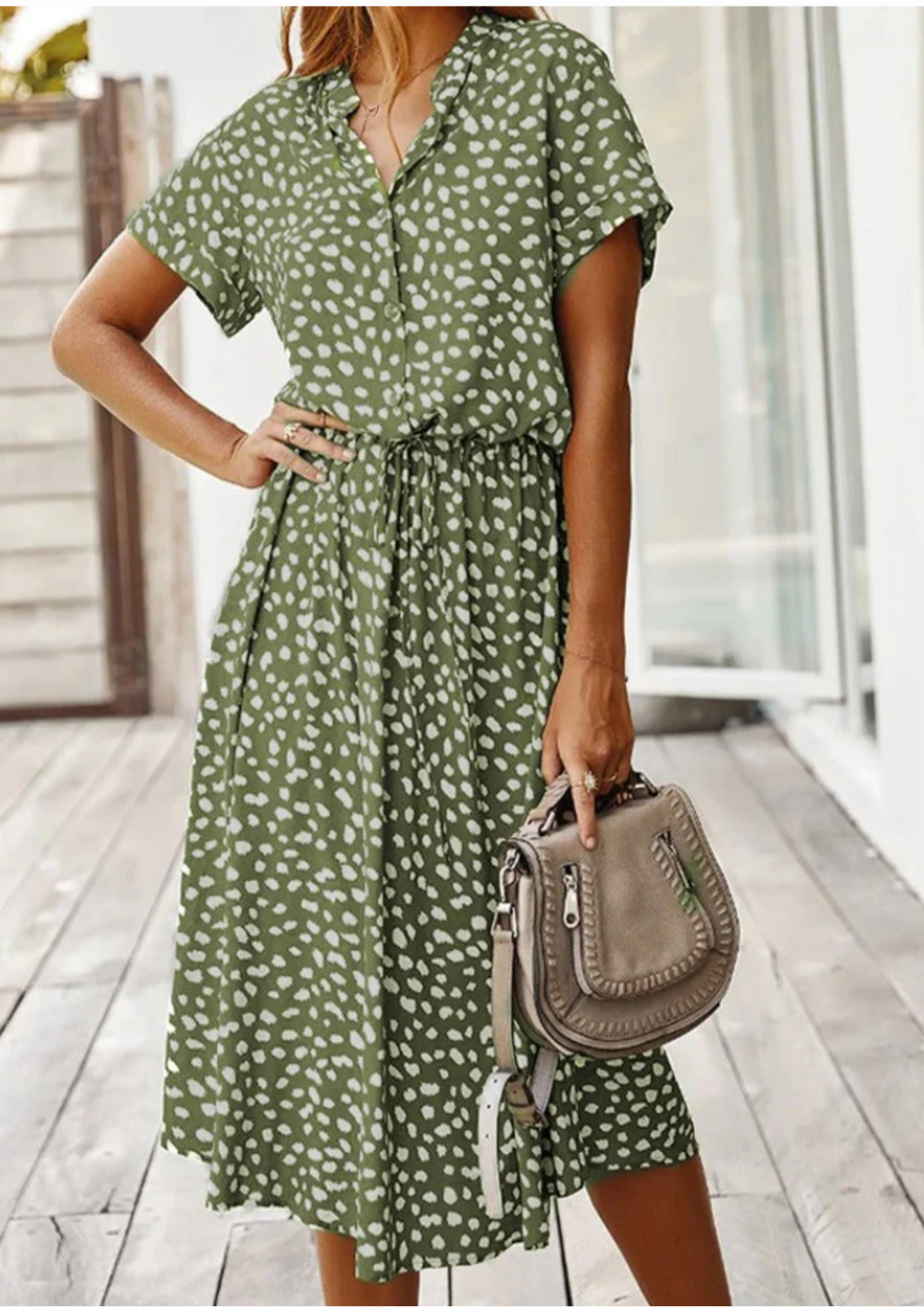 Sienna Relaxed Midi Dress with V-Neckline