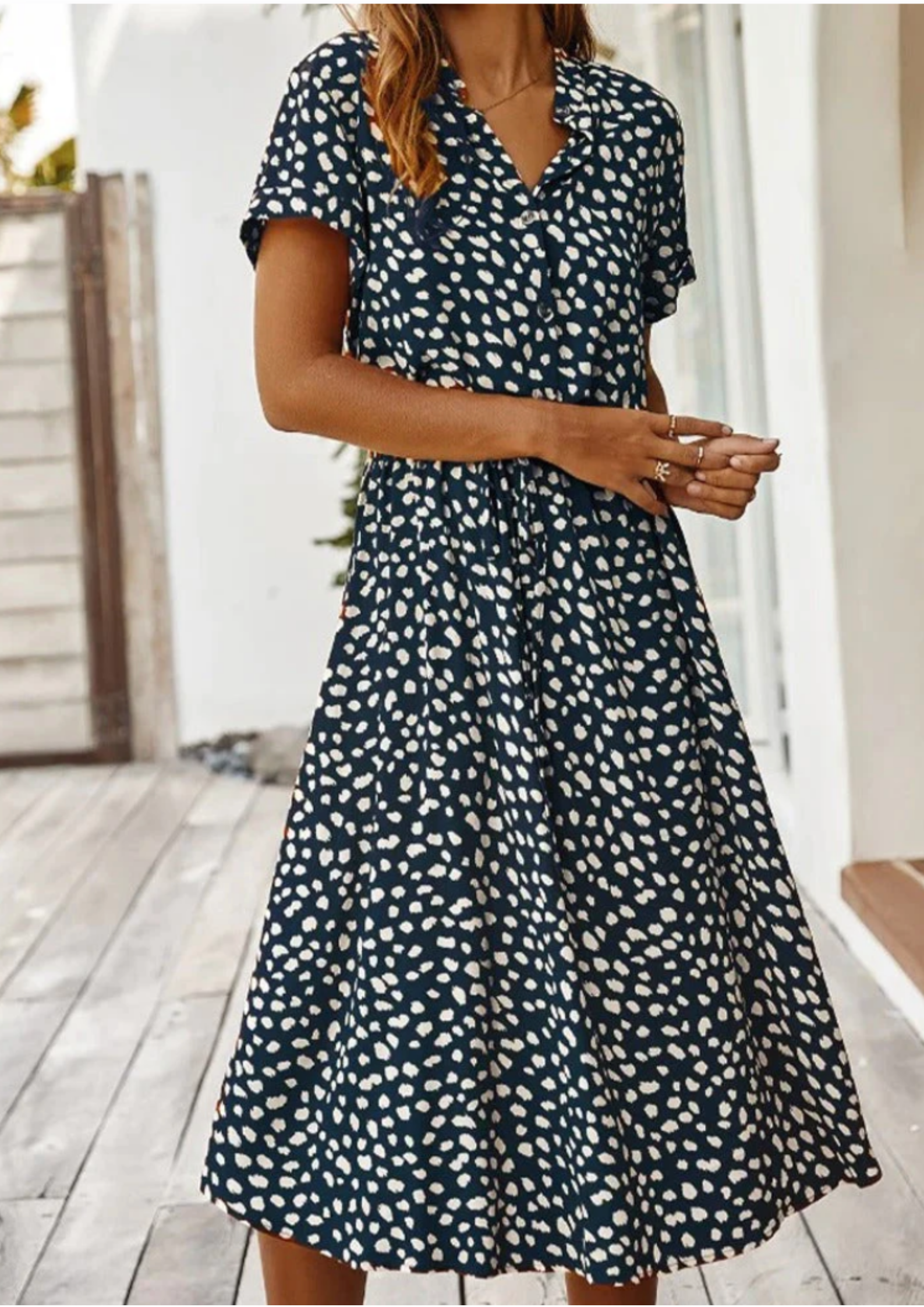 Sienna Relaxed Midi Dress with V-Neckline