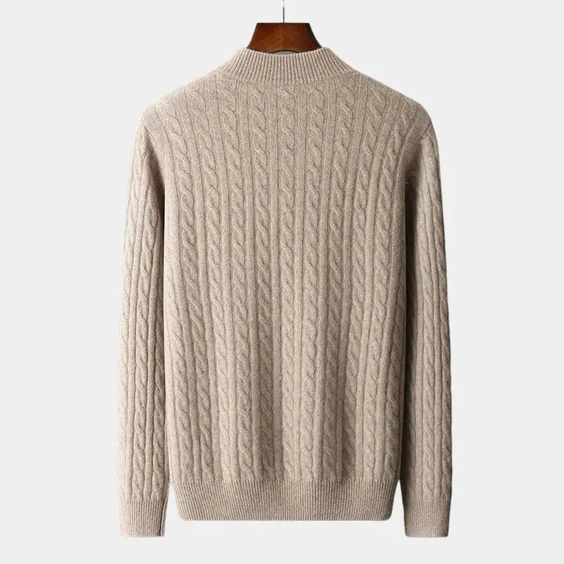 Men's Cable-Knit Merino Wool Sweater with Quarter Zip 2