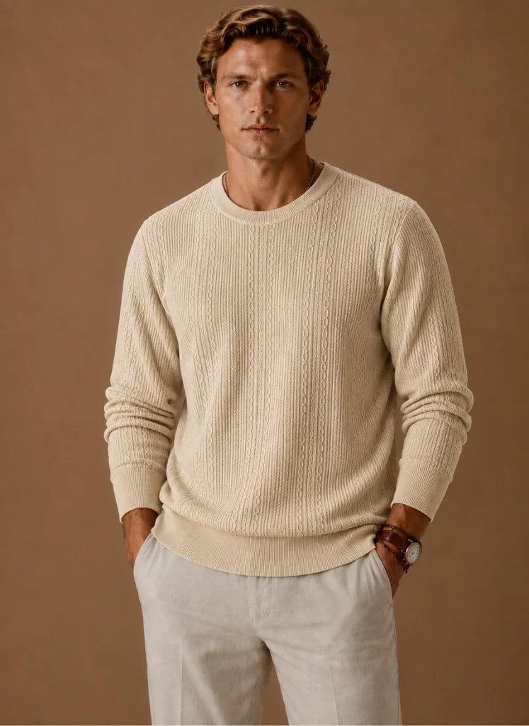 Men's Cable Knit Crew Neck Sweater with Durable Polyester Fabric 2