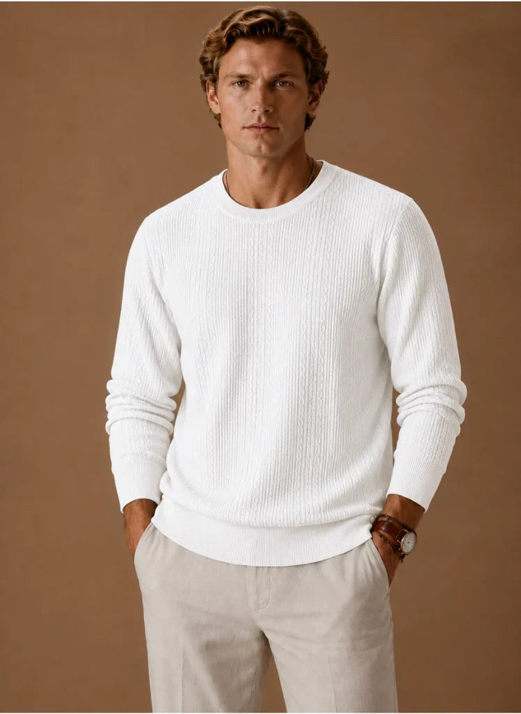 Men's Cable Knit Crew Neck Sweater with Durable Polyester Fabric 4