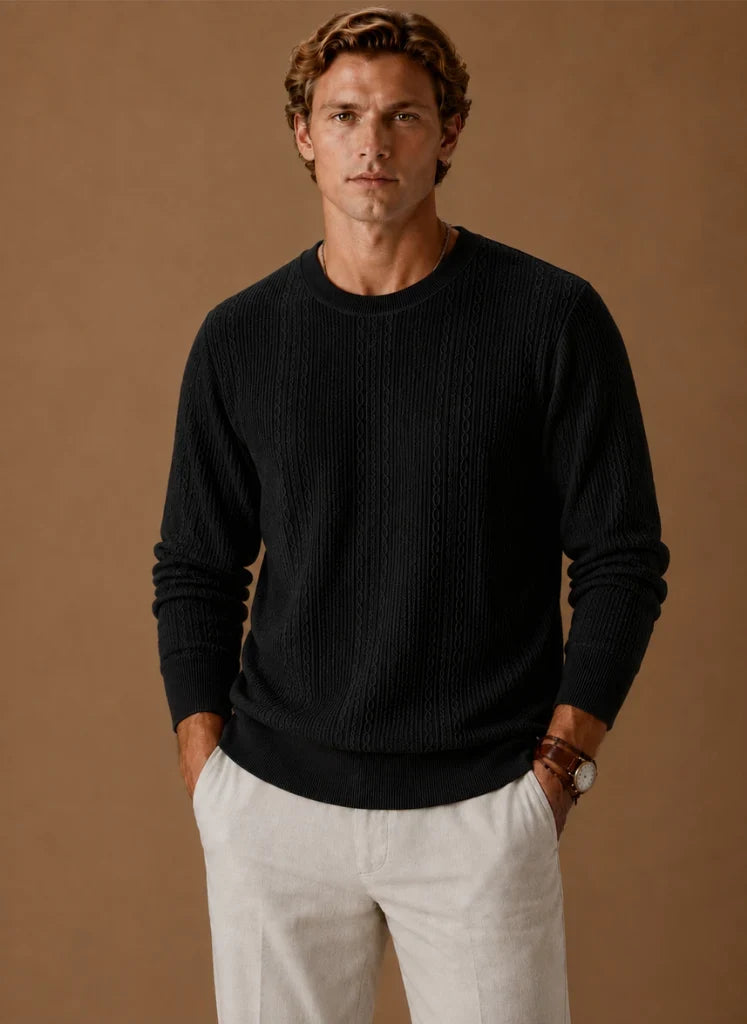 Men's Cable Knit Crew Neck Sweater with Durable Polyester Fabric 6