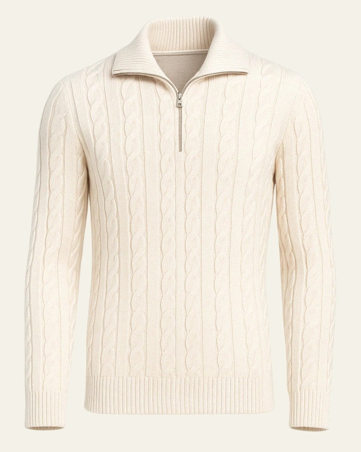 Men's Cable Knit Sweater with Half-Zip Collar 0