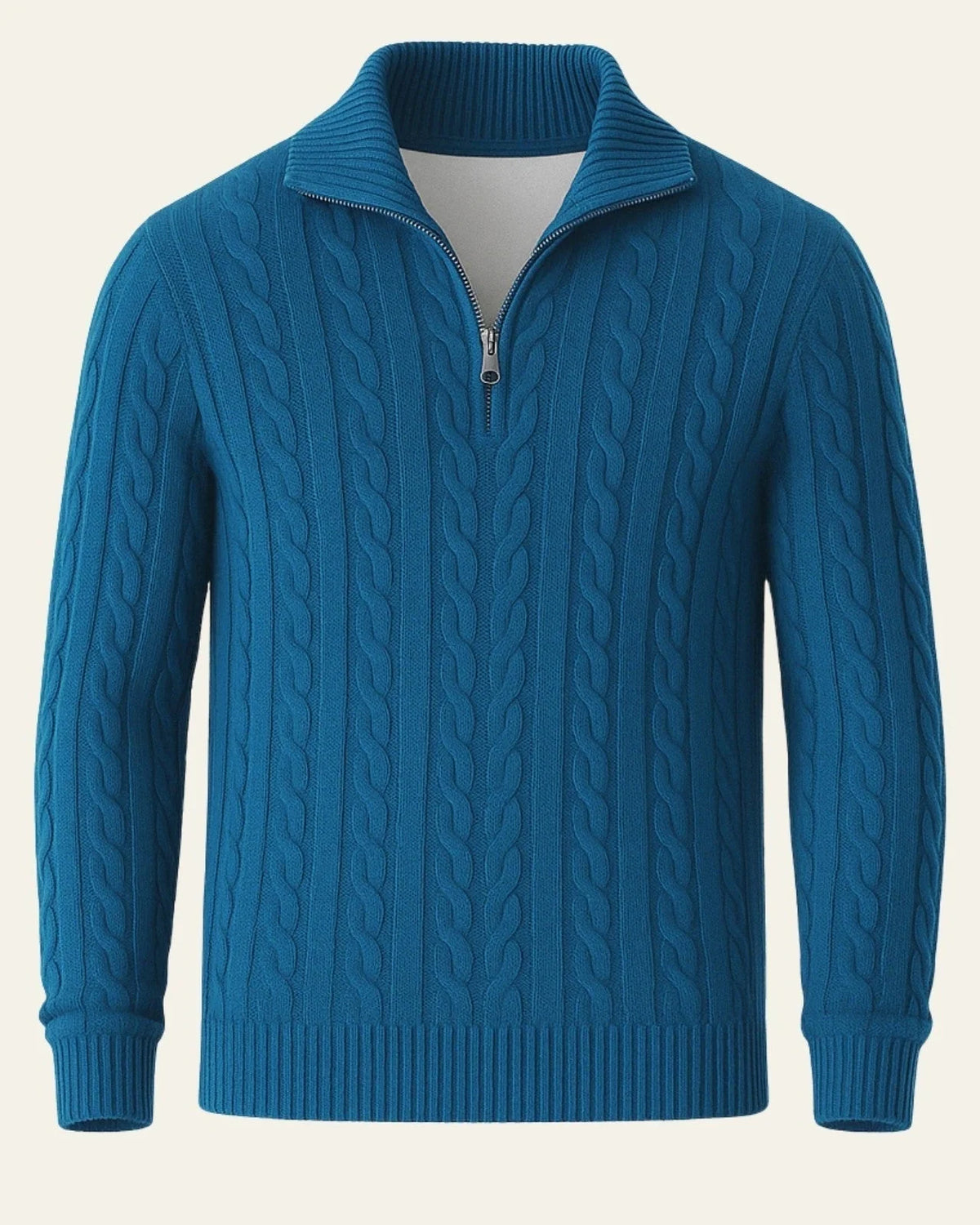 Men's Cable Knit Sweater with Half-Zip Collar 1