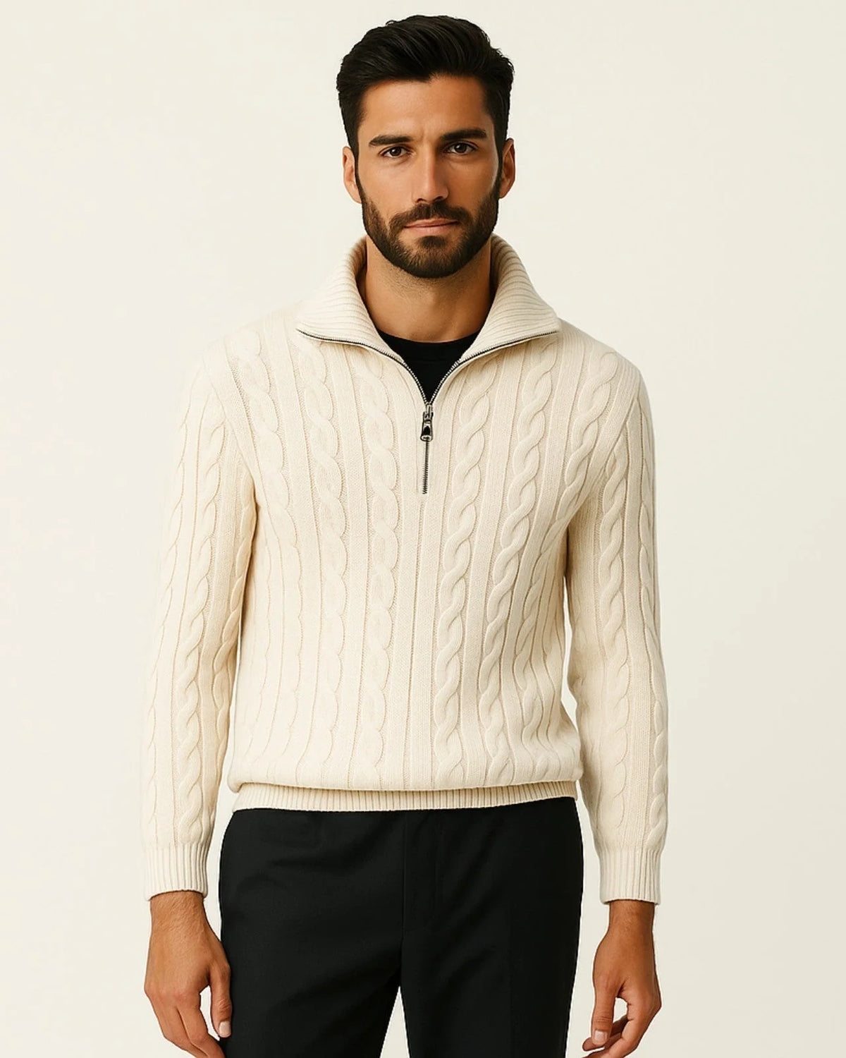 Men's Cable Knit Sweater with Half-Zip Collar 7