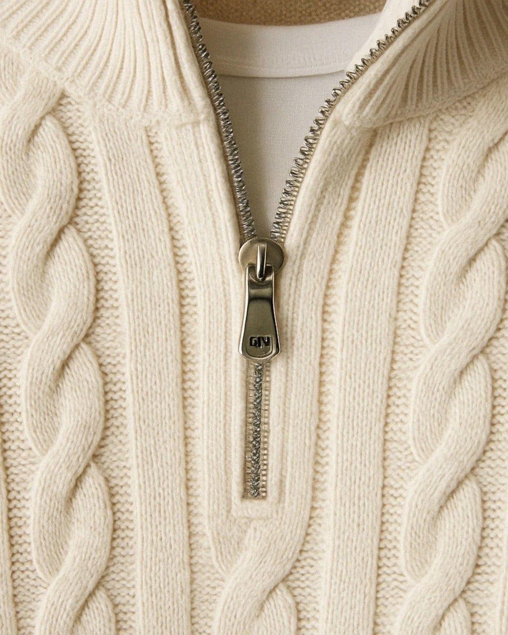 Men's Cable Knit Sweater with Half-Zip Collar 8