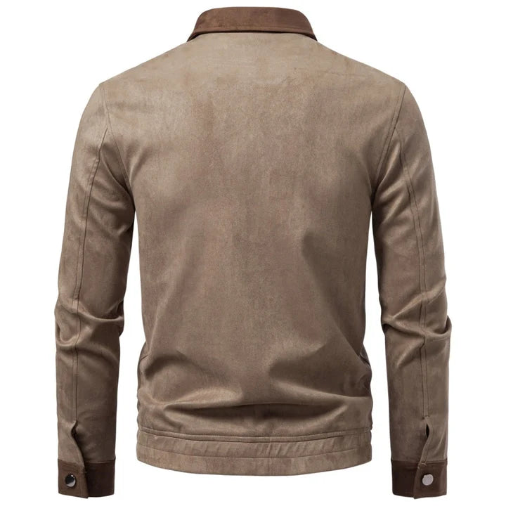 Men's Casual Zip-Up Jacket with Contrast Collar and Suede-Effect Finish 1