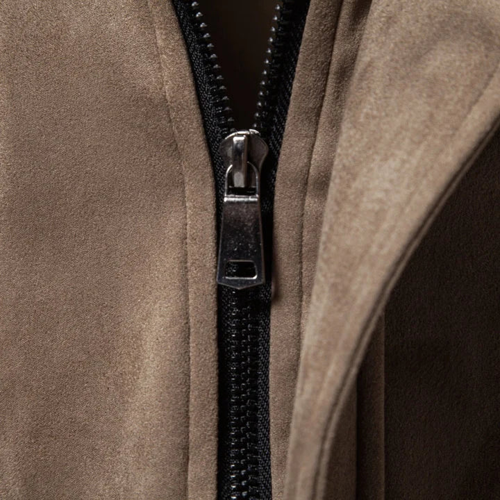 Men's Casual Zip-Up Jacket with Contrast Collar and Suede-Effect Finish 3