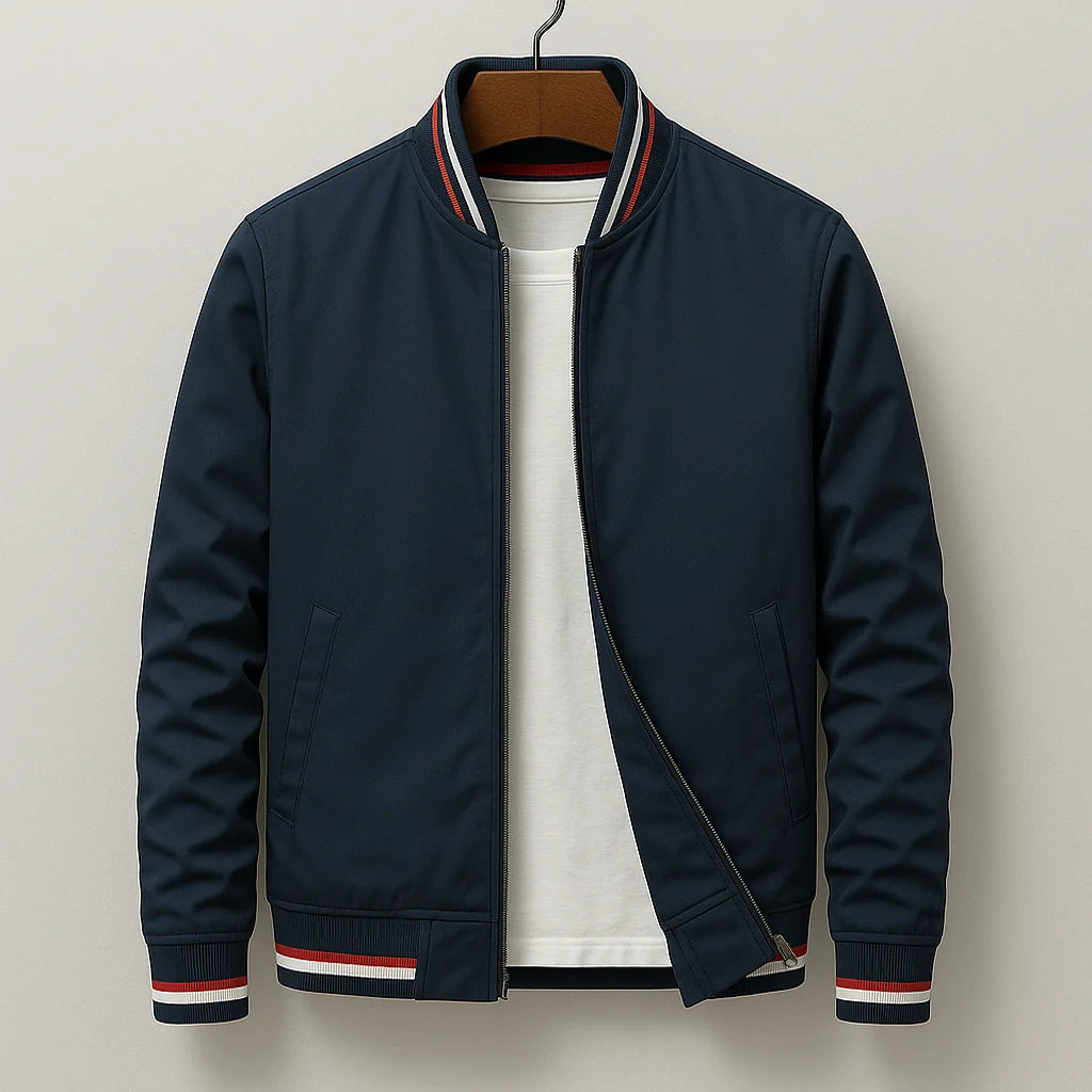 Men’s Cotton Blend Zip-Up Jacket with Ribbed Stripe Trim 3