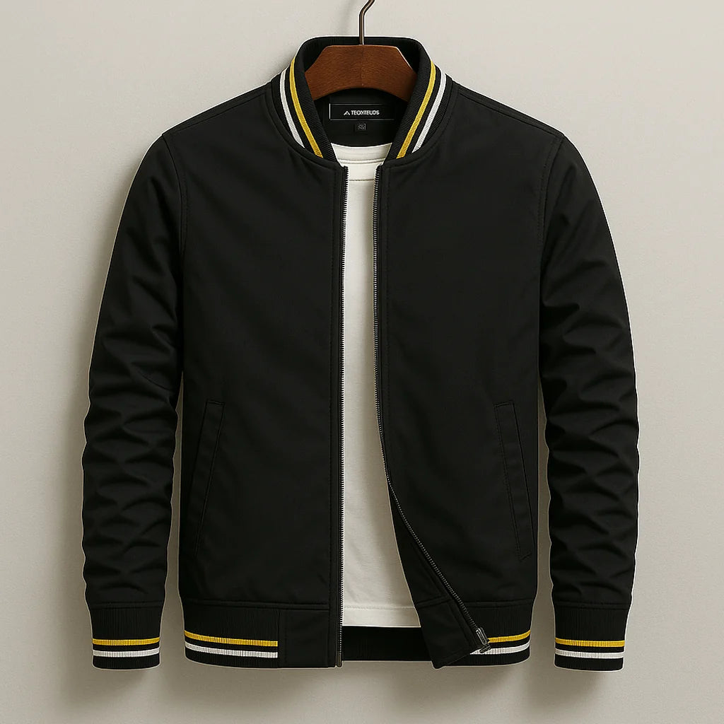 Men’s Cotton Blend Zip-Up Jacket with Ribbed Stripe Trim 4