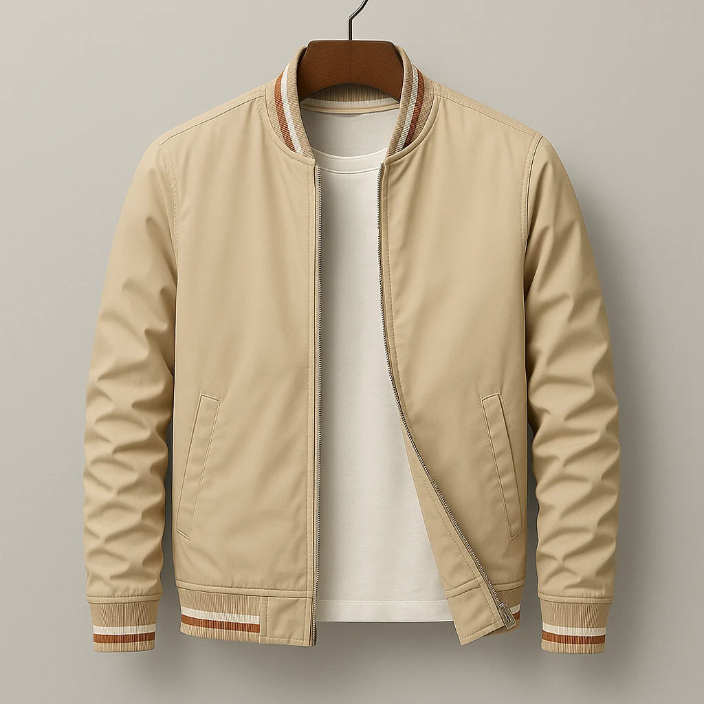 Men’s Cotton Blend Zip-Up Jacket with Ribbed Stripe Trim 5