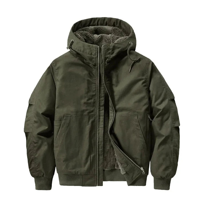 Men's Fleece-Lined Cotton Bomber Jacket with Hooded Design 0