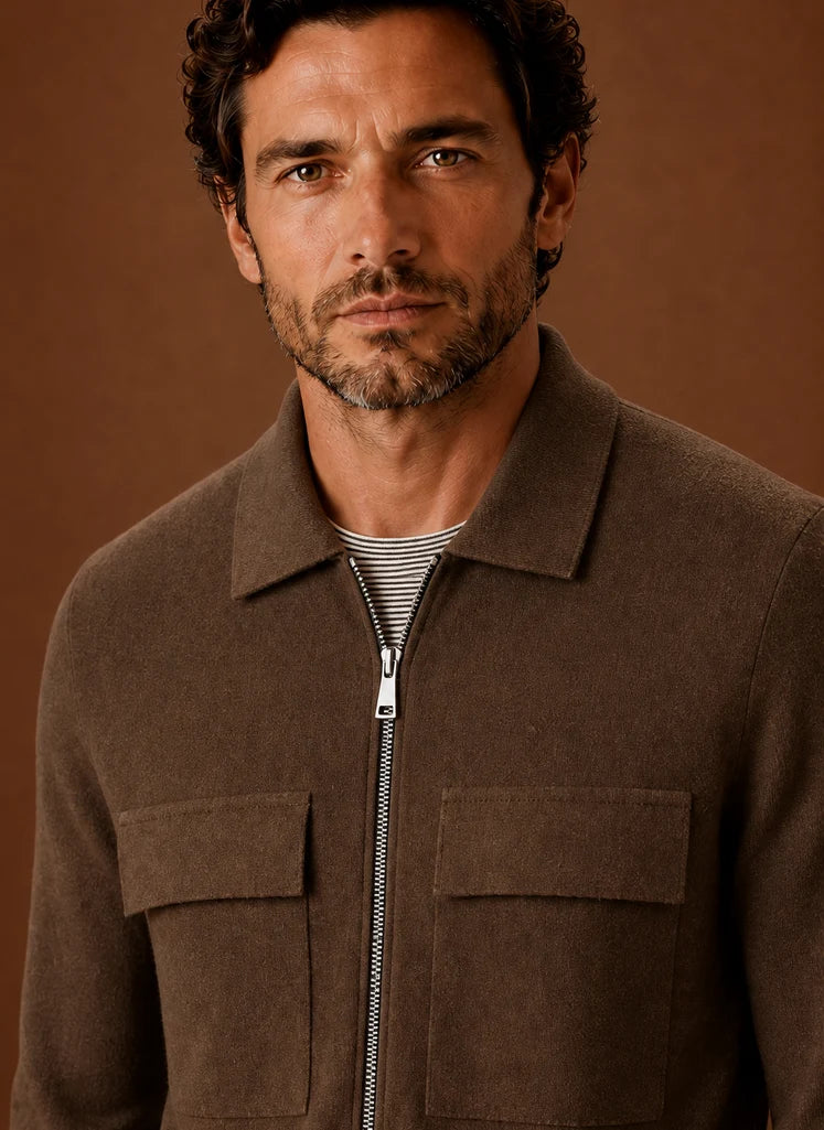 Men's Knit Full-Zip Jacket with Chest Pockets for Smart Casual Wear 6