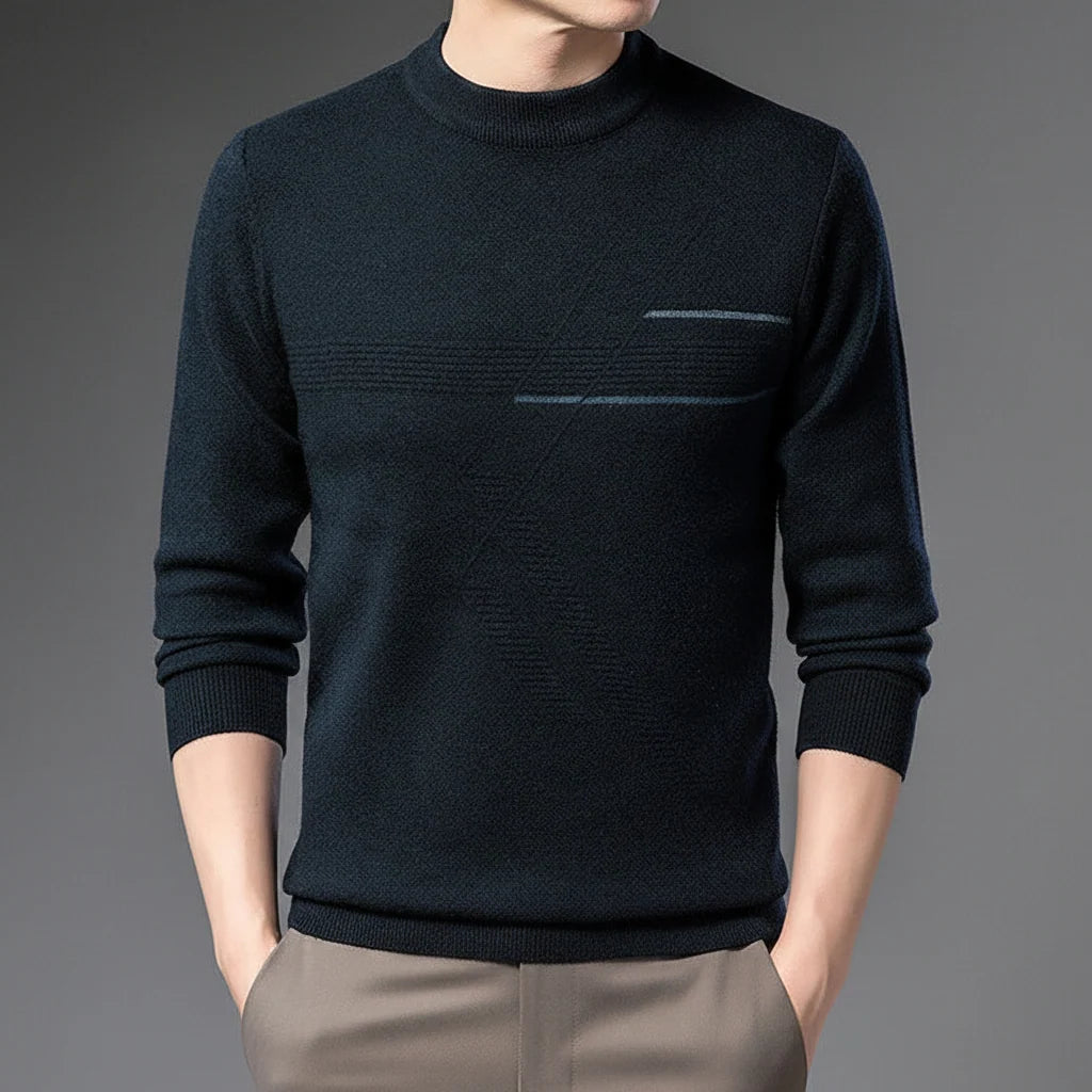 Men's Knit Sweater with Stand-Up Collar and Long Sleeves 0
