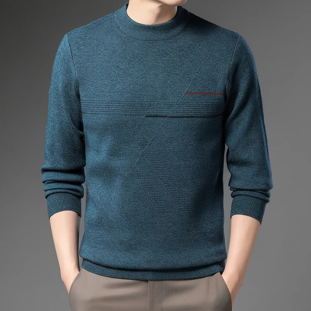 Men's Knit Sweater with Stand-Up Collar and Long Sleeves 2