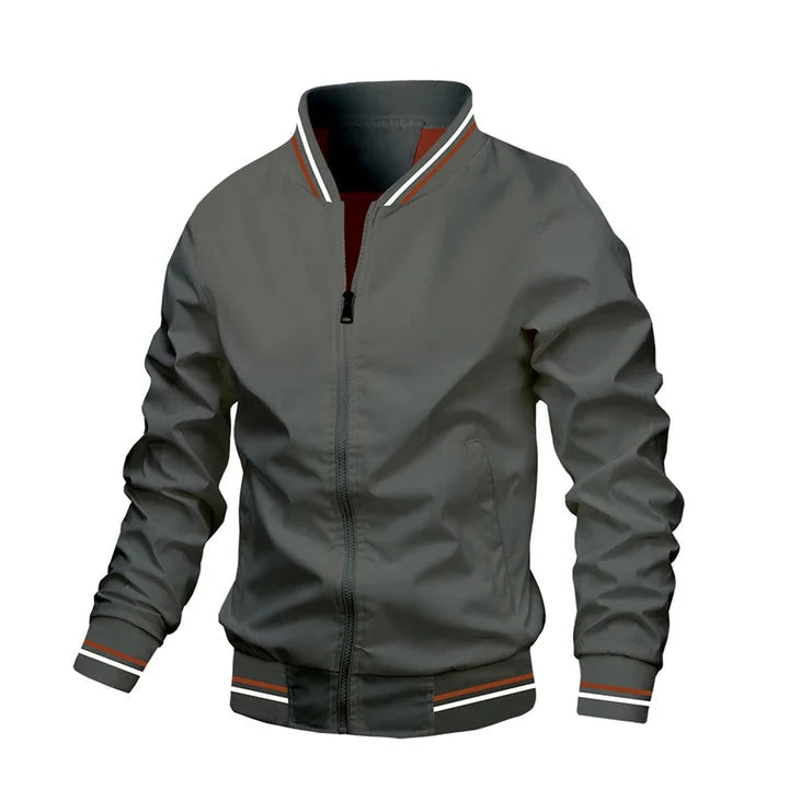 Men's Lightweight Bomber Jacket with Striped Trim and Ribbed Details 3