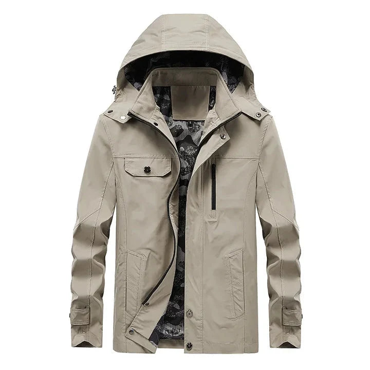 Men's Lightweight Hooded Windbreaker with Water-Resistant Shell 0