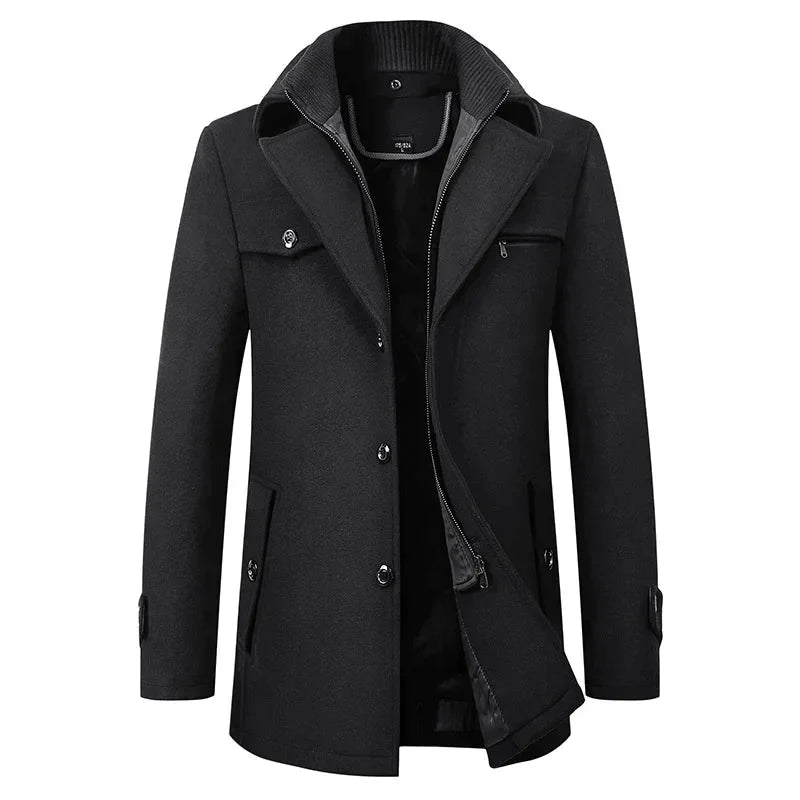 Men's Long Double-Breasted Trench Coat with Button Detail 0