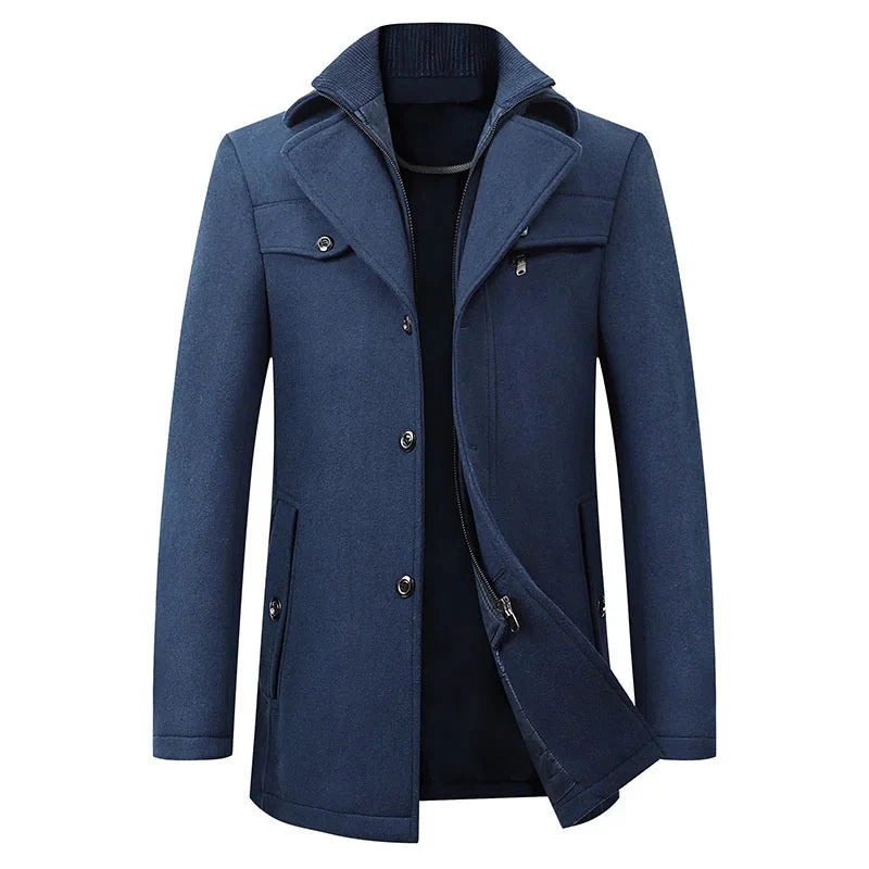 Men's Long Double-Breasted Trench Coat with Button Detail 2